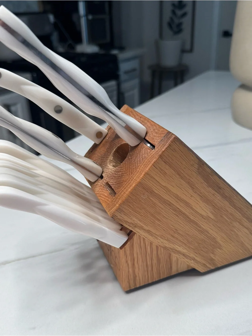 Cutco Pearl White Knife Set 11-Piece Set w/Wooden Block Holder Sharp